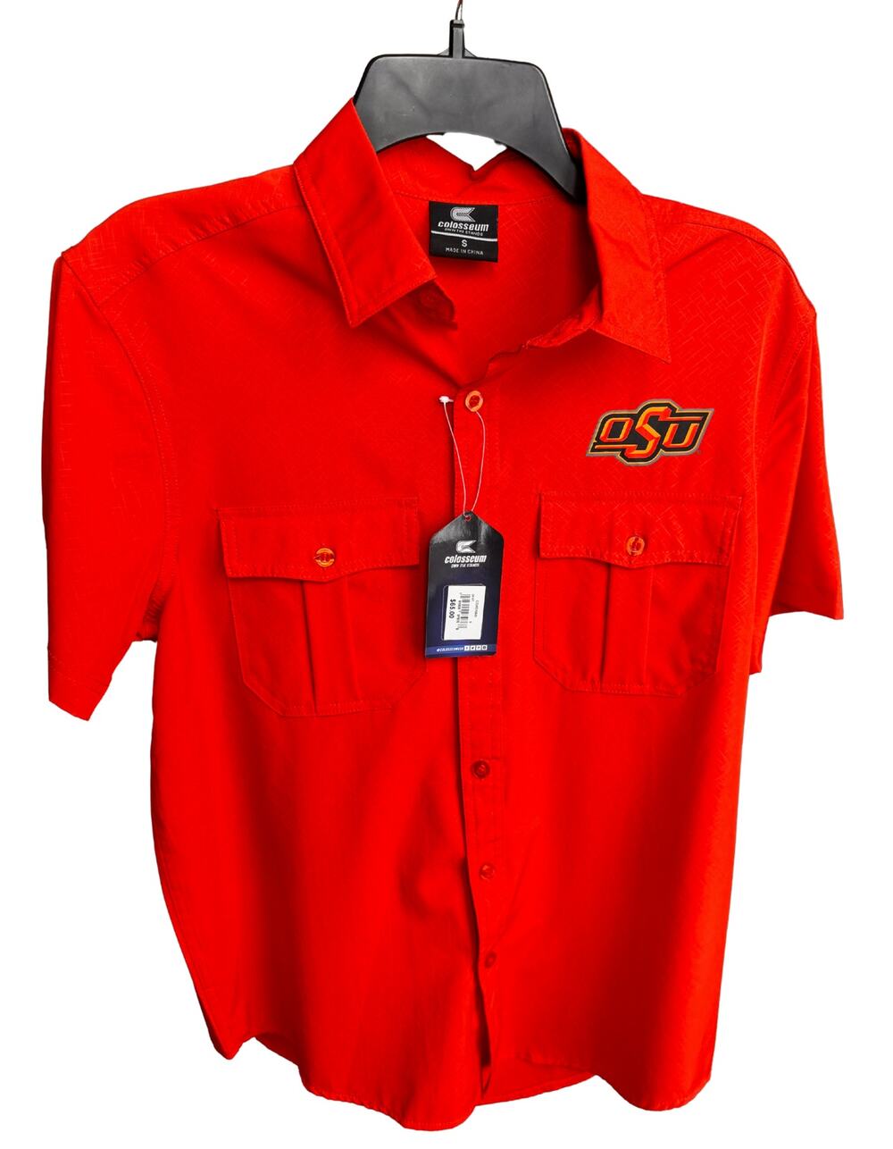 Colosseum Oklahoma State OSU Button Down Shirt Mens Small Orange Short Sleeve